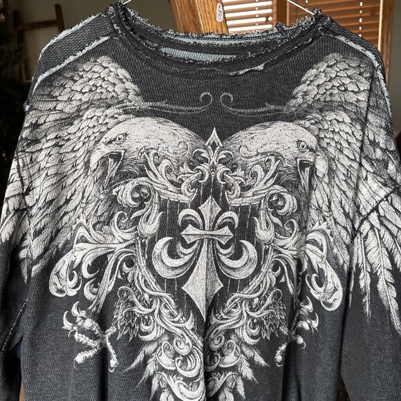 VINTAGE MENS AFFLICTION THERMAL LONGSLEEVE REVERSIBLE DISTRESSED FIGHTER XL/XXL - Picture 7 of 9